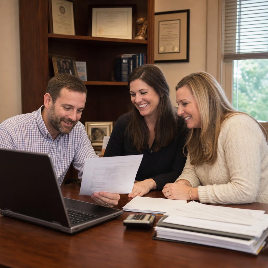 Three-person boutique accounting firm reviewing client work